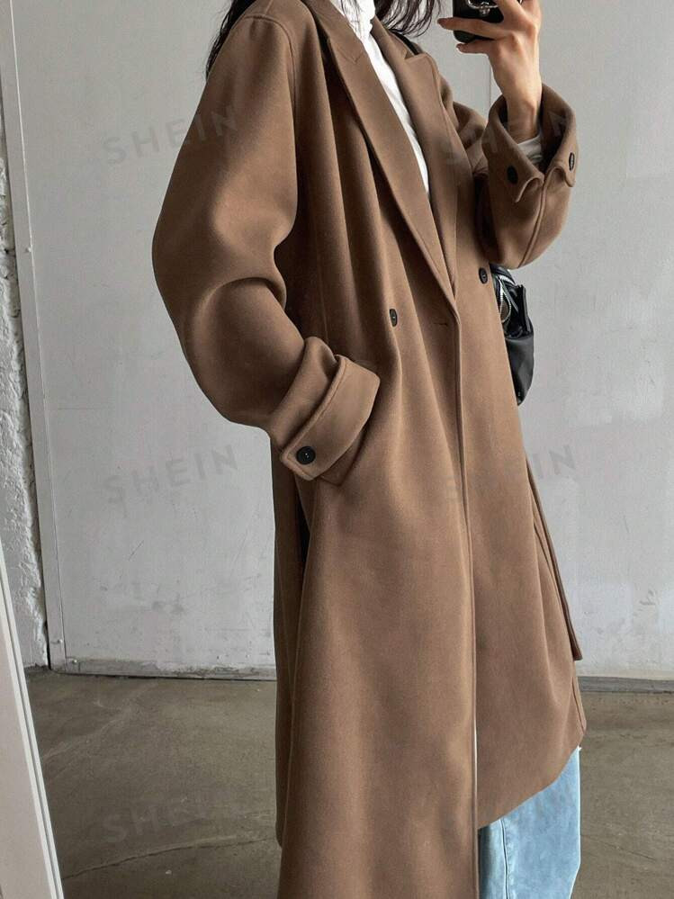 DAZY Women's New Autumn Front Button Long Sleeve Simple Casual Trench Coat | SHEIN