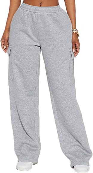 AROGONE Women's Cargo Sweatpants Baggy Casual High Waisted Straight Leg Pants with Pockets | Amazon (US)
