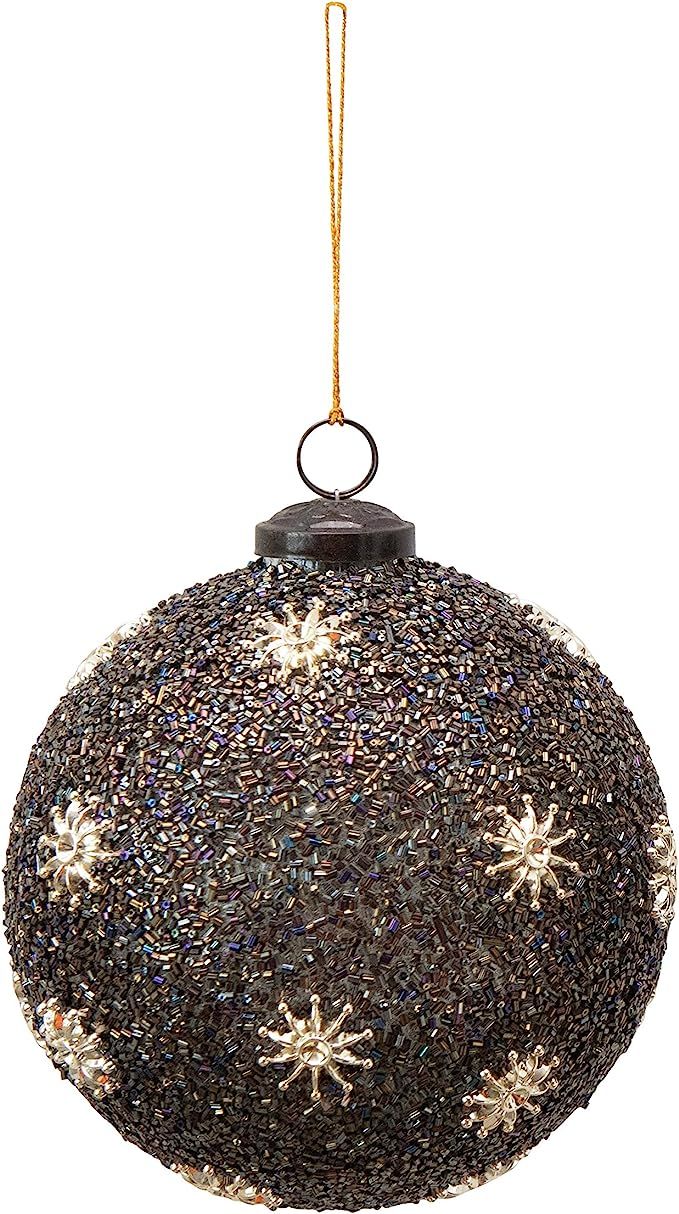 Creative Co-Op 5" Round Bead Ball w/Snowflakes & Glass Glitter, Iridescent Brown & Gold Color Gla... | Amazon (US)
