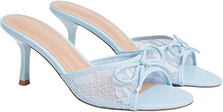 BEAUDRM Women's Lace Kitten Heels Dressy Mini Heels Mesh Heeled Sandals | Amazon (US)