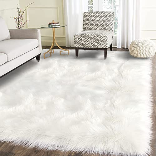 Latepis 5x7 Area Rugs White Furry Faux Sheepskin Rug Washable Fluffy Fur Rug for Living Room Non-Slip Plush Shaggy Rugs for Bedroom Entertainment Room Luxury Home Décor | Amazon (US)