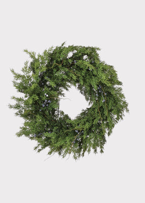 Real Touch Juniper Holiday Wreath with Blue Berries - 24" | Afloral