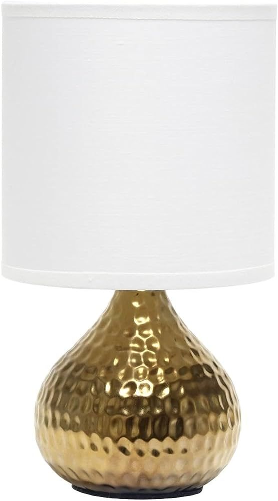 Simple Designs LT2073-GDW Mini Hammered Texture Gold Drip Table Lamp with White Shade | Amazon (US)