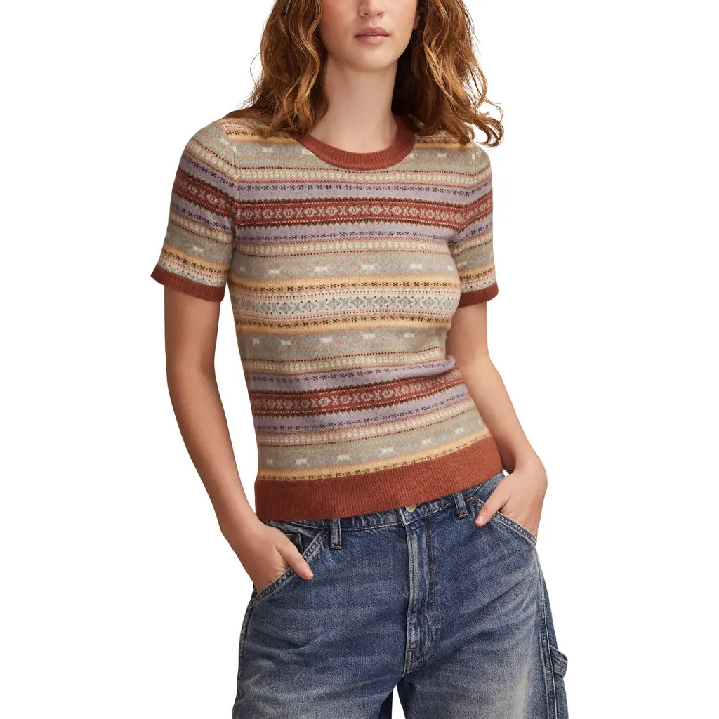 Lucky Brand Fair Isle Short Sleeve Sweater in Russet at Nordstrom Rack, Size X-Small | Nordstrom Rack