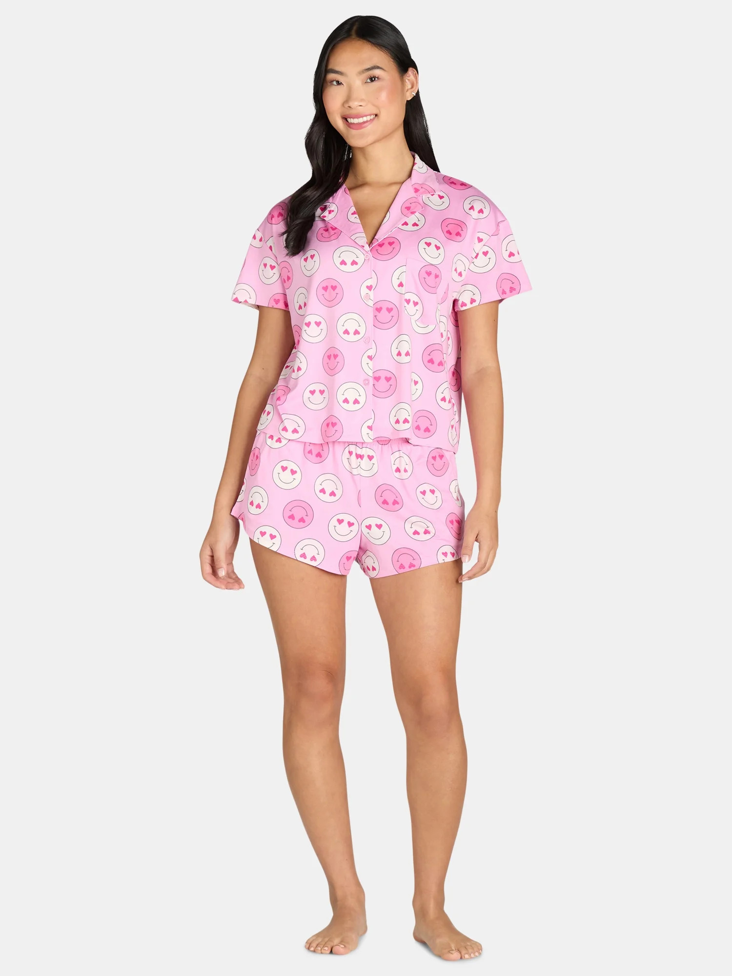 Women’s Valentine’s Day Print Shorty Notch Collar Pajama Set from Way to Celebrate, 2-Piece, ... | Walmart (US)
