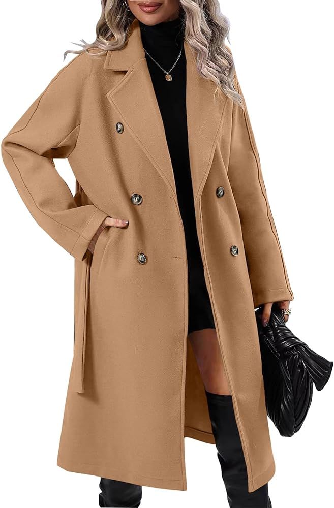 Danedvi Women Elegant Wool Pea Coat Lapel Collar Double Breasted Mid-Long Winter Overcoats with B... | Amazon (US)