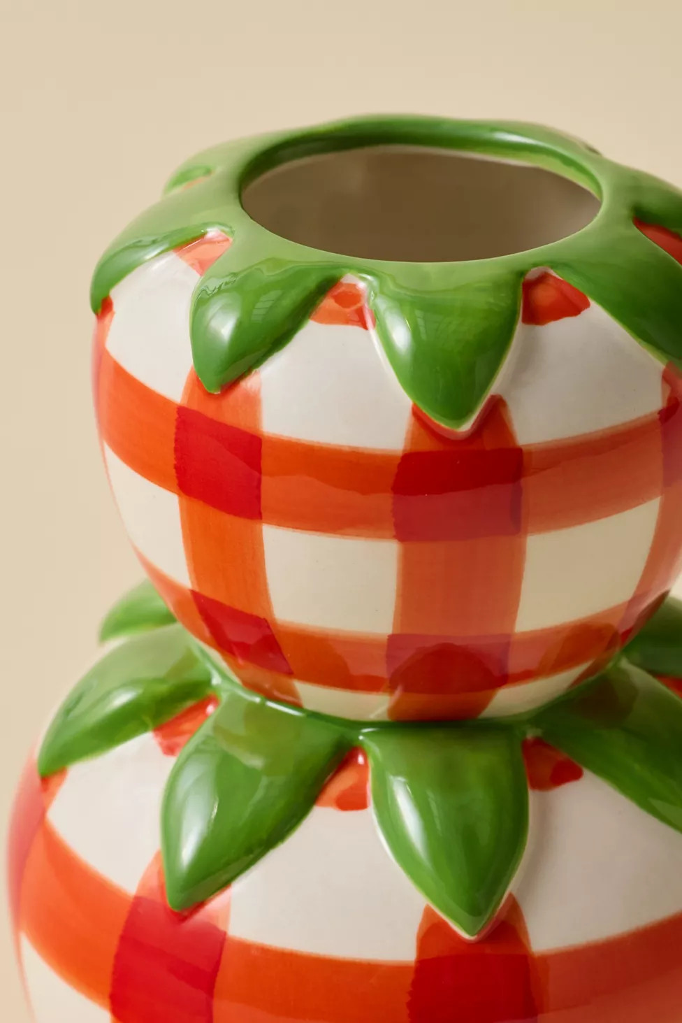 Stacked Strawberry Gingham Ceramic Vase | Urban Outfitters (US and RoW)