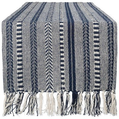 Design Imports  Braided Stripe Jacquard Fringe Table Runner, 15X108", Navy Blue | Target