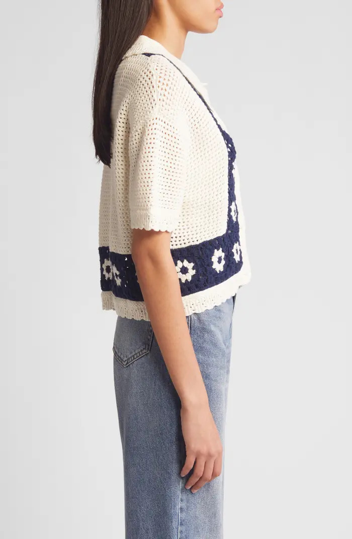 Rails Milan Crochet Accent Open Stitch Short Sleeve Cotton Sweater | Nordstromrack | Nordstrom Rack