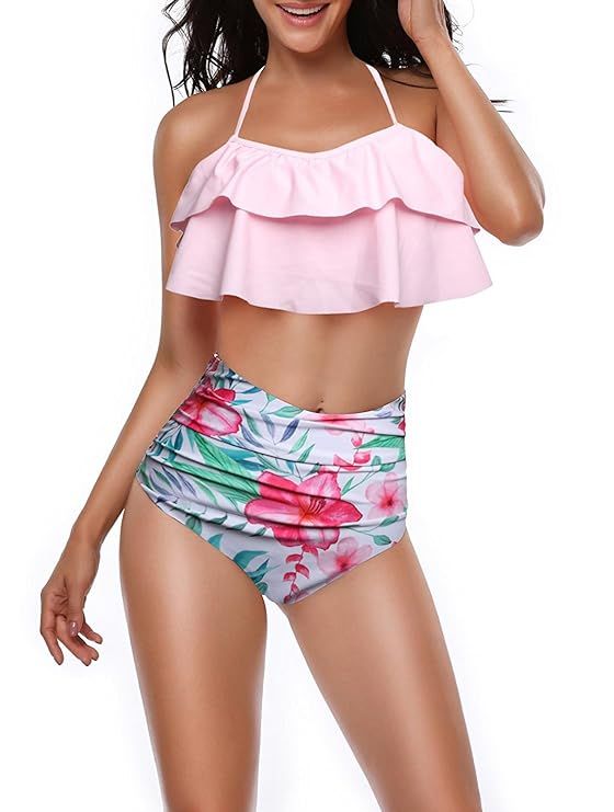 Fantastic Zone Women Retro High Waisted Bikini Set Halter Neck Two Piece Swimsuit Bathing Suit | Amazon (US)