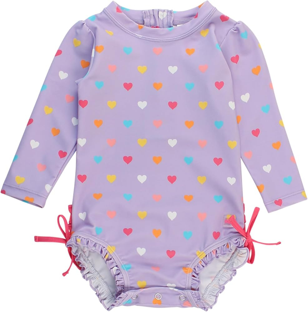 RuffleButts Baby Girls UPF 50+ Sun Protection Polka Dot Long Sleeve One Piece Rash Guard Swimsuit... | Amazon (US)