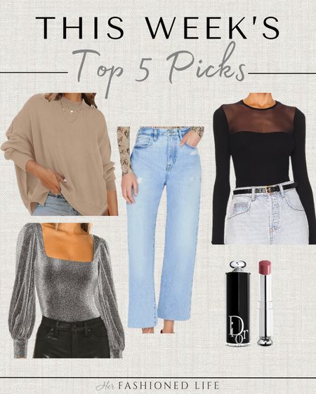 This Week’s Top 5 Picks!

Amazon Sweater 
Revolve Bodysuit 
Revolve Jeans 
Revolve Long Sleeve Bodysuit
Dior Lipstick - perfect for fall

#LTKstyletip #LTKfindsunder50 #LTKsalealert