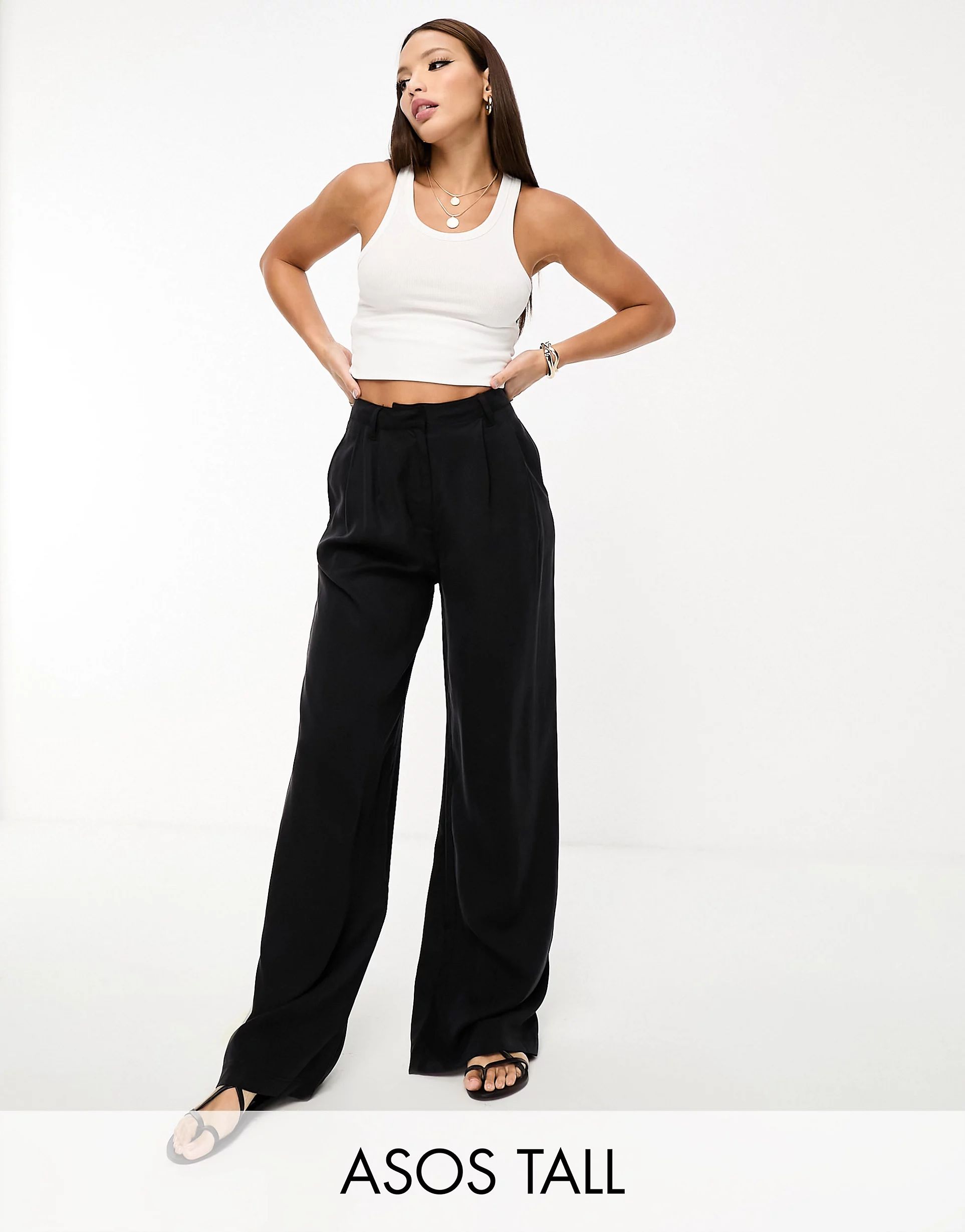 ASOS DESIGN Tall casual wide leg trouser in black | ASOS | ASOS (Global)