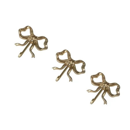 Home Decor Collection Sterling & Noble Home Gold Cast Iron Bow Design 3 PC Indoor Wall Hooks | Walmart (US)