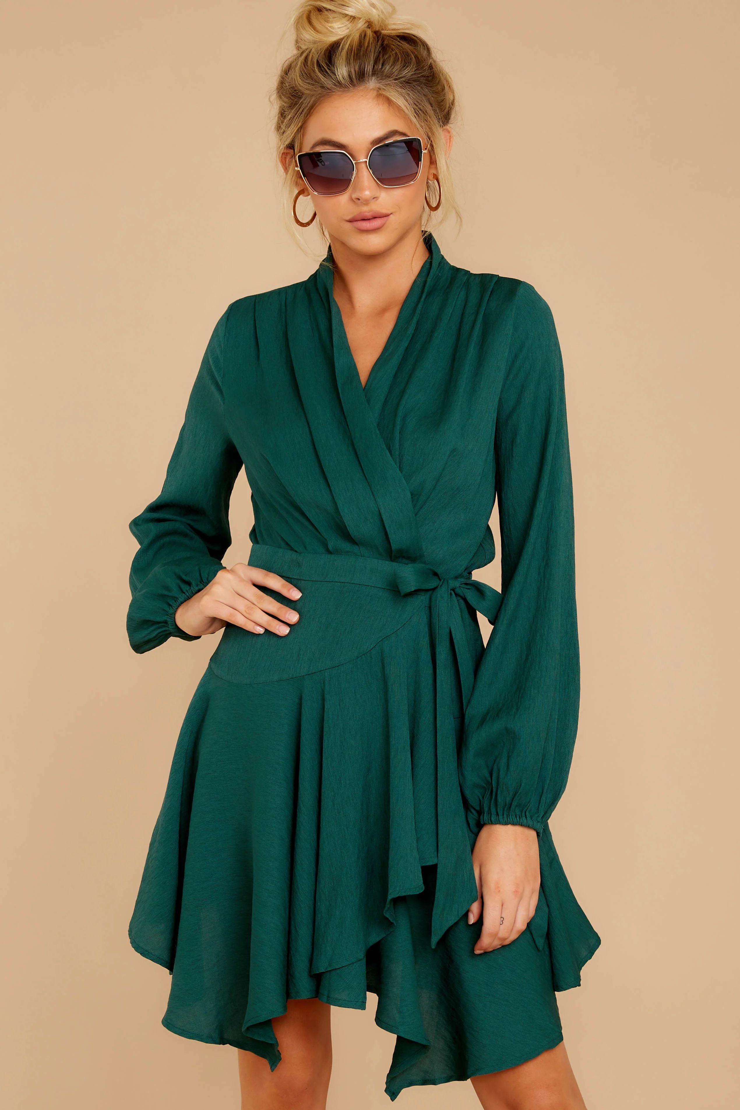 Scheduled Perfection Evergreen Wrap Dress | Red Dress 