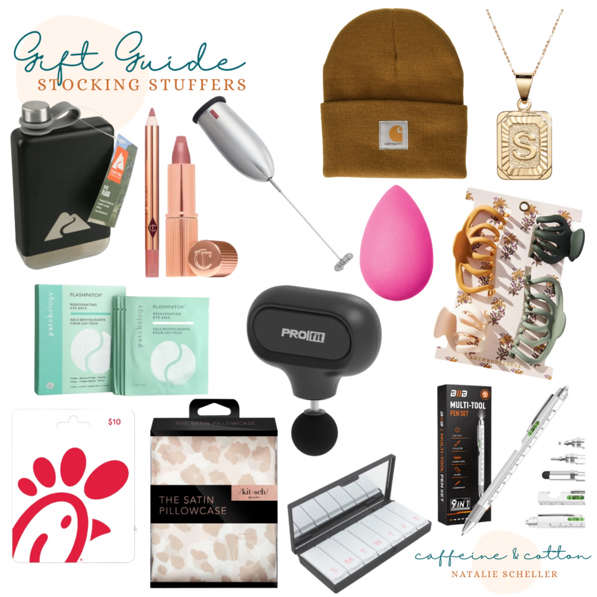 Gift Guides: Stocking Stuffers.
Initial necklace, Beauty Blender, Chick Fil A gift card, silk pillowcase, massage gun, travel pill case, claw clip set, eye patches, flask. Target. Nordstrom. Amazon. Walmart. Anthropologie. #target #walmart #nordstrom #amazon #anthropologie #giftguide #stockingstuffers

#LTKGiftGuide #LTKHoliday #LTKfamily