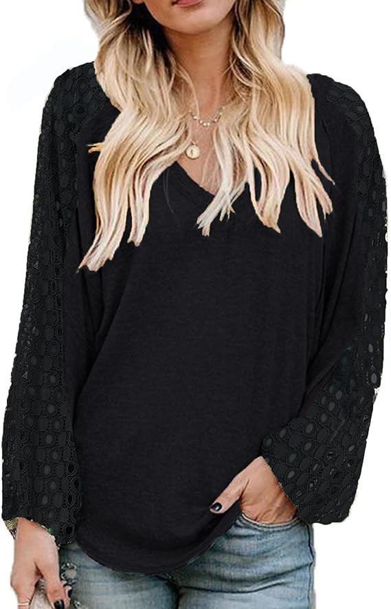 Beyove Women's Casual Boho Blouse Loose Bohemian Shirt Balloon Sleeve V-Neck Dressy Top(S-XXL) | Amazon (US)
