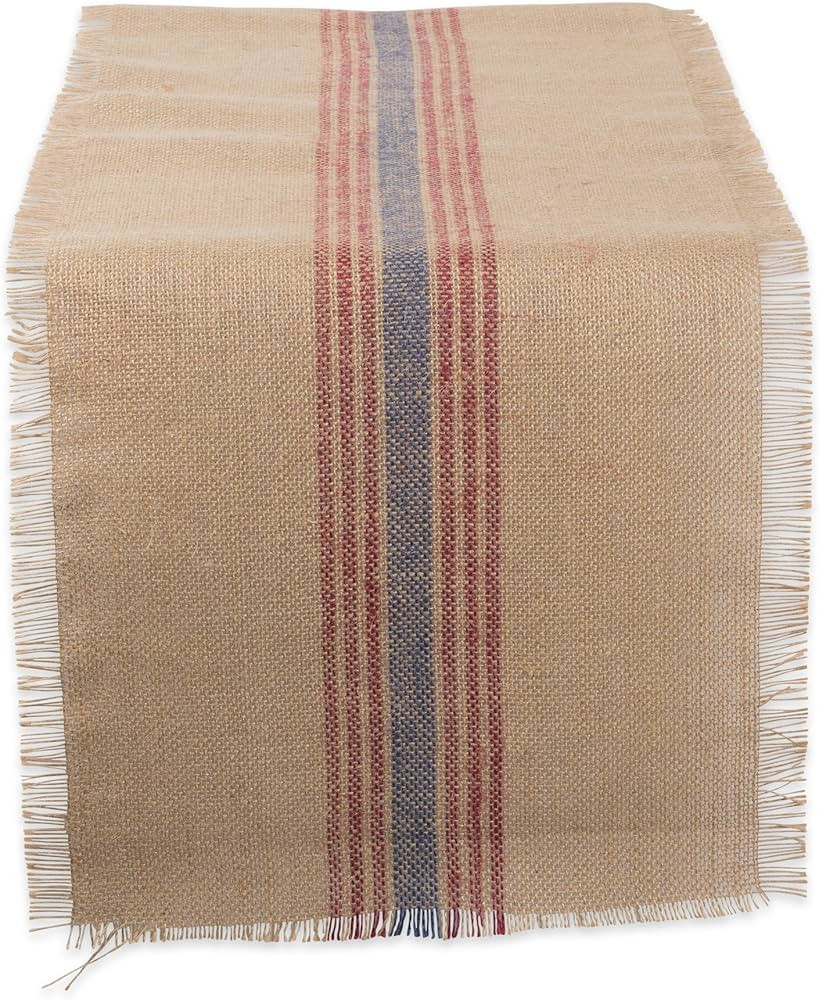 DII Jute Burlap Collection Kitchen Tabletop, Table Runner, 14x108, Middle Stripe Blue/Red | Amazon (US)