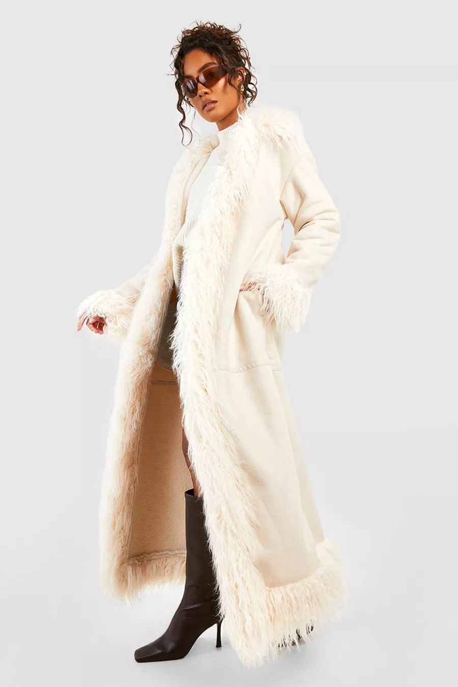 Tall Faux Fur Trim Suedette Coat | boohoo (US & Canada)