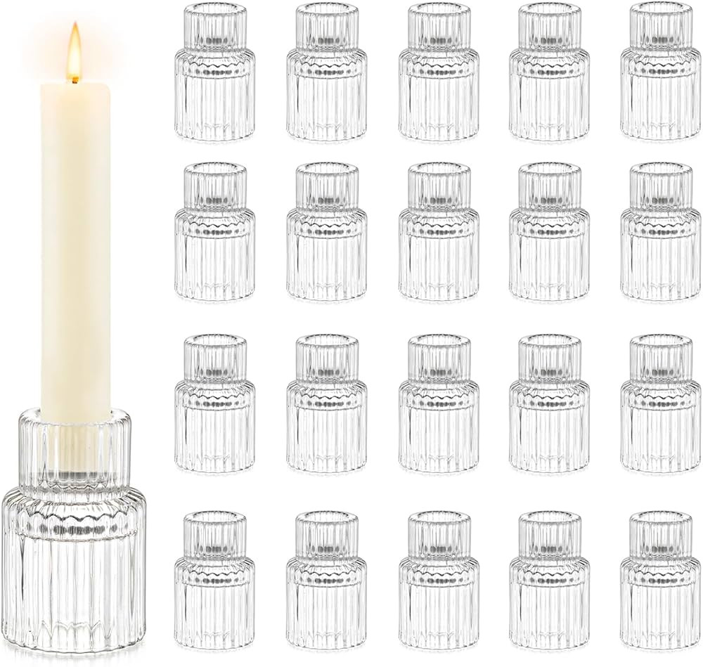 Candle Holder Glass Candlestick Holders: Hewory 20PCS Clear Taper Candle Holders Bulk for Table C... | Amazon (US)