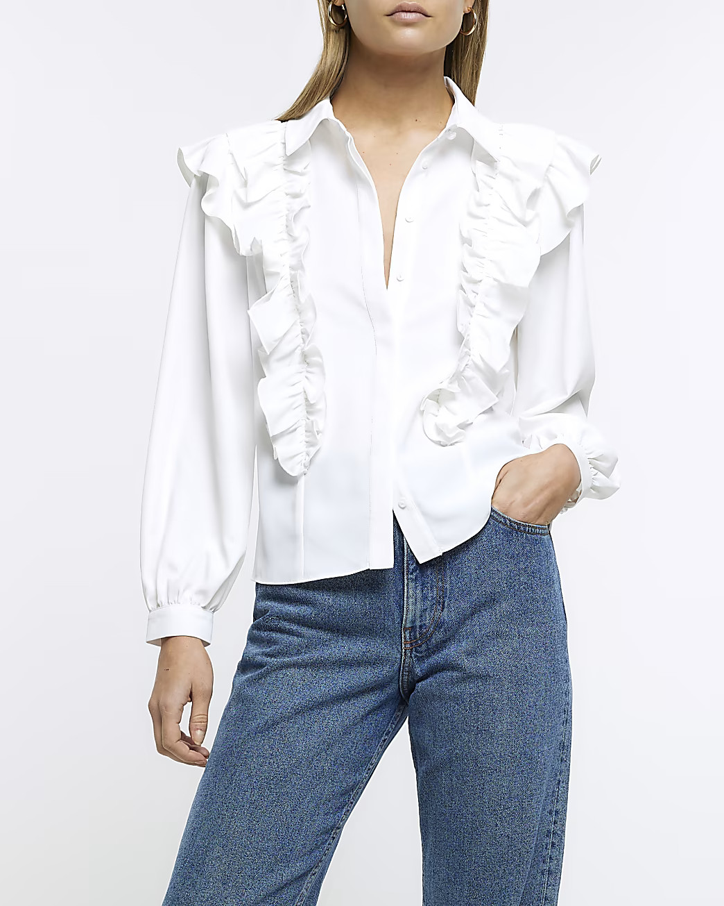 White frill long sleeve shirt | River Island (US)