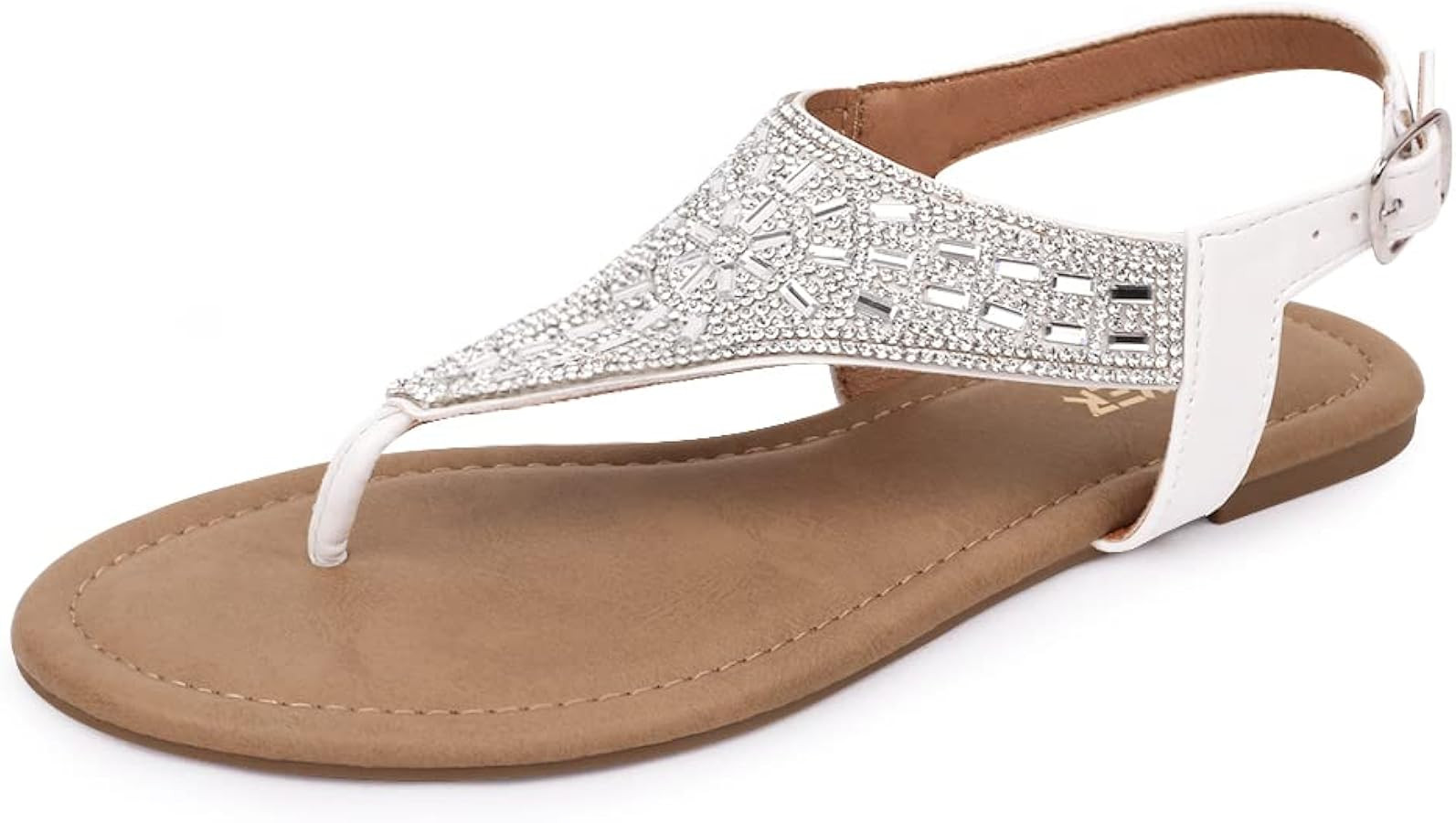 BENEKER Women's Rhinestone Thong Flat Sandals T-Strap Fashion Sandals Ankle Strap Summer Gladiato... | Amazon (US)