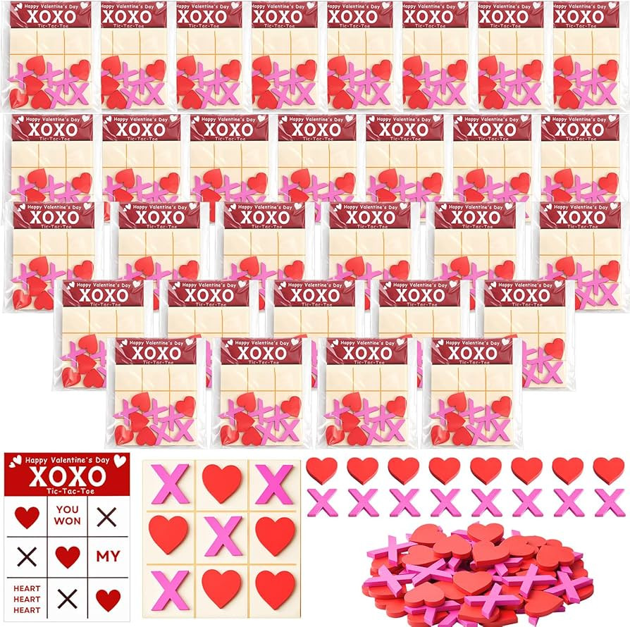 LaRandom 30 Set Valentine's Day Gifts Wooden Tic Tac Toe Game with Cards Valentines Party Favors ... | Amazon (US)