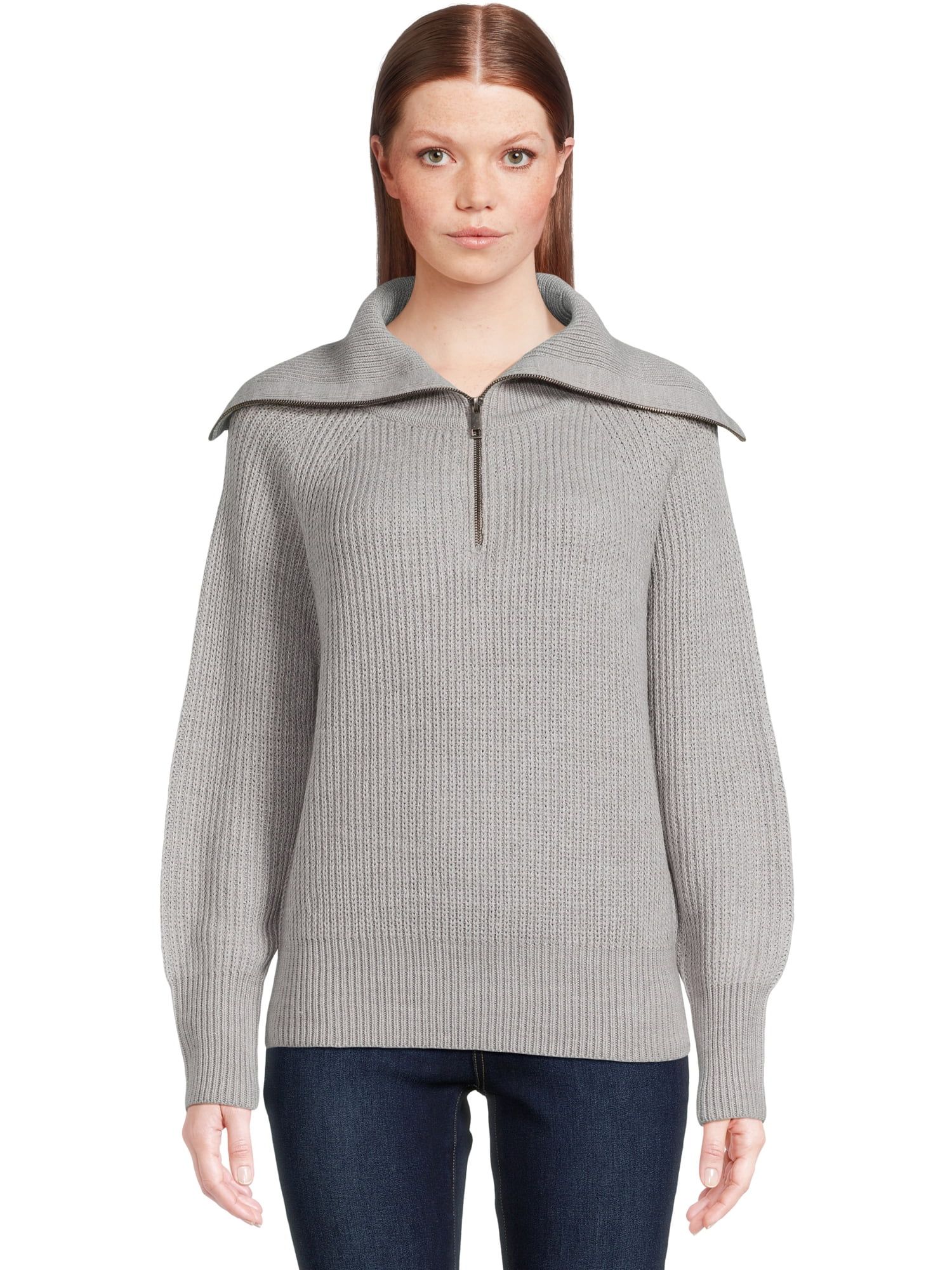 RD Style Women’s Quarter Zip Sweater with Extended Collar, Midweight, Sizes XS-3XL | Walmart (US)