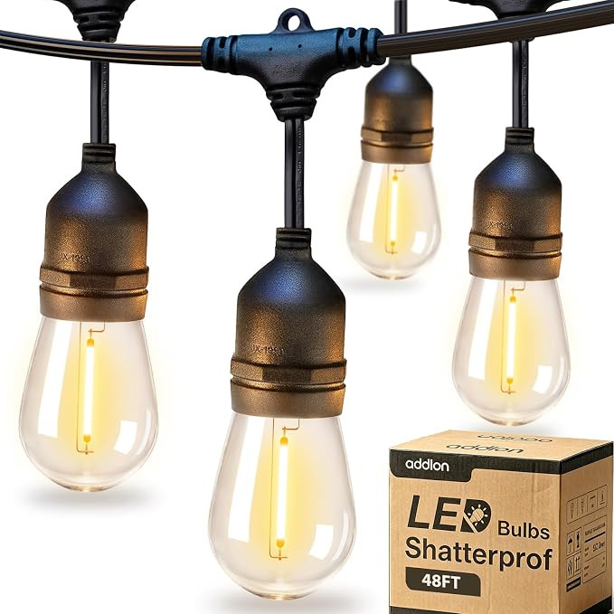 addlon LED Outdoor String Lights 48FT with Edison Vintage Shatterproof Bulbs and Commercial Grade... | Amazon (US)