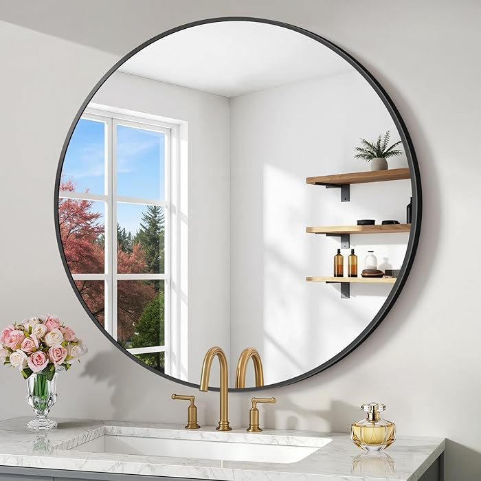 Koonmi Circle Mirror Wall Mounted Round Mirror with Metal Frame for Bathroom/Living Room/Vanity/B... | Amazon (US)