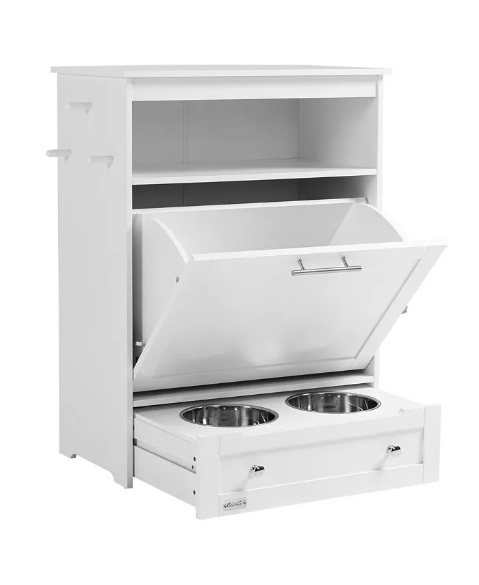 Pet Feeder Station Dog and Cat Food Storage Food Cabinet White | Macy's