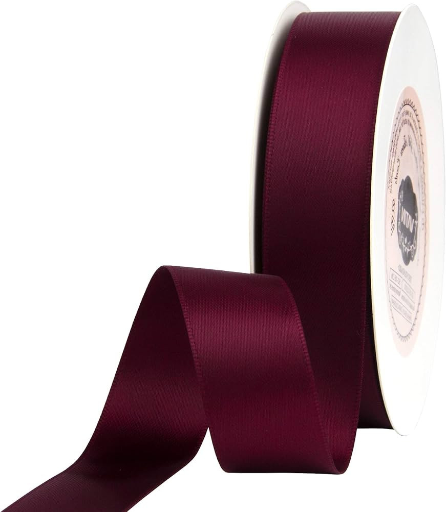 VATIN 7/8 inch Double Faced Polyester Satin Ribbon Burgundy -Continuous 25 Yard Spool, Perfect fo... | Amazon (US)