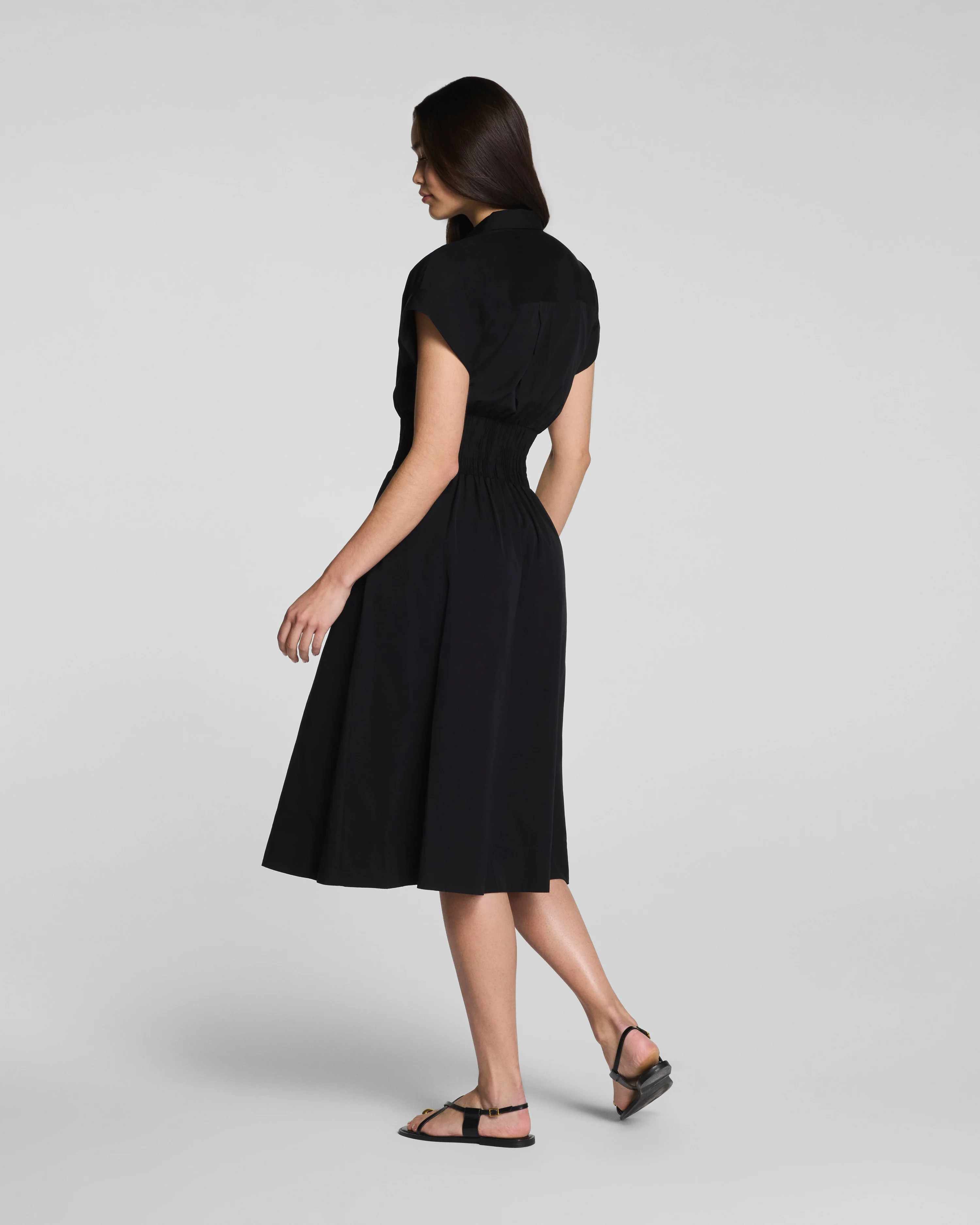 SPANX\u00ae Poplin Smocked Midi Shirt Dress | Spanx