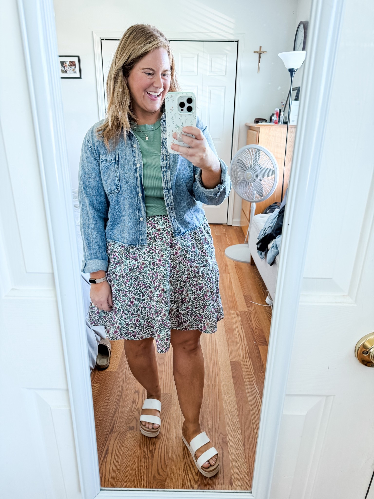 Teacher outfit! Wearing an XL in my skirt but could have done a large.  Tee is an XL.  Denim button down is older-linked similar 

#LTKMidsize #LTKWorkwear #LTKFindsUnder50