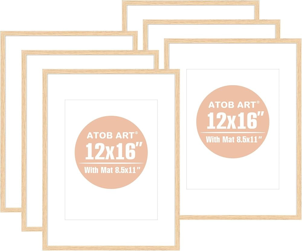 ATOBART 12x16 OAK Natural Wood Photo Frame,Picture Frames with mat 8.5x11or 4 mat 4x6,Plexi Glass... | Amazon (US)
