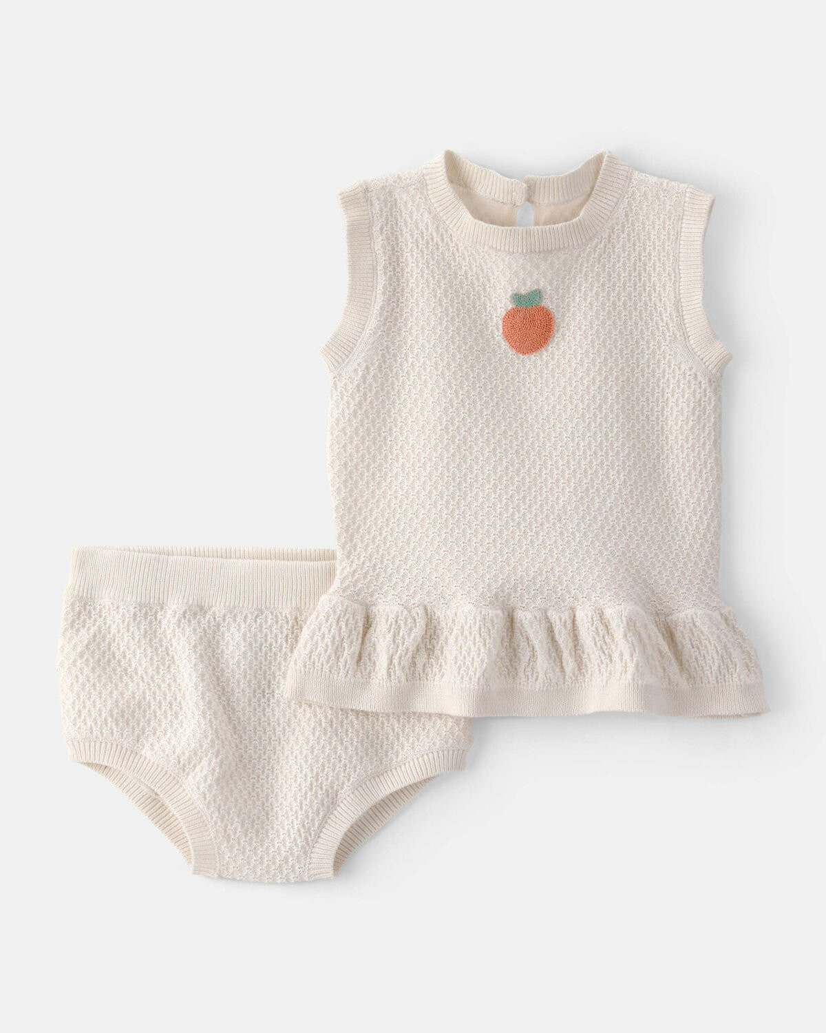 Baby Girl 2-Piece Peach Crochet Top & Short Set - Cream | Carter's Inc