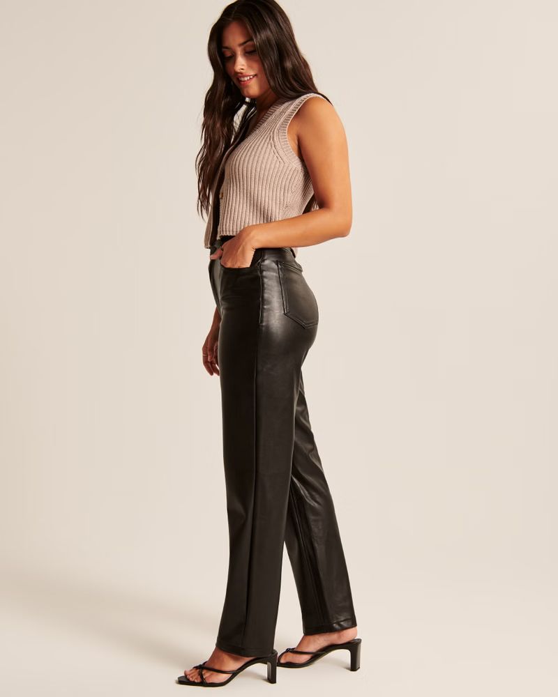 Curve Love Vegan Leather 90s Straight Pants | Abercrombie & Fitch (US)