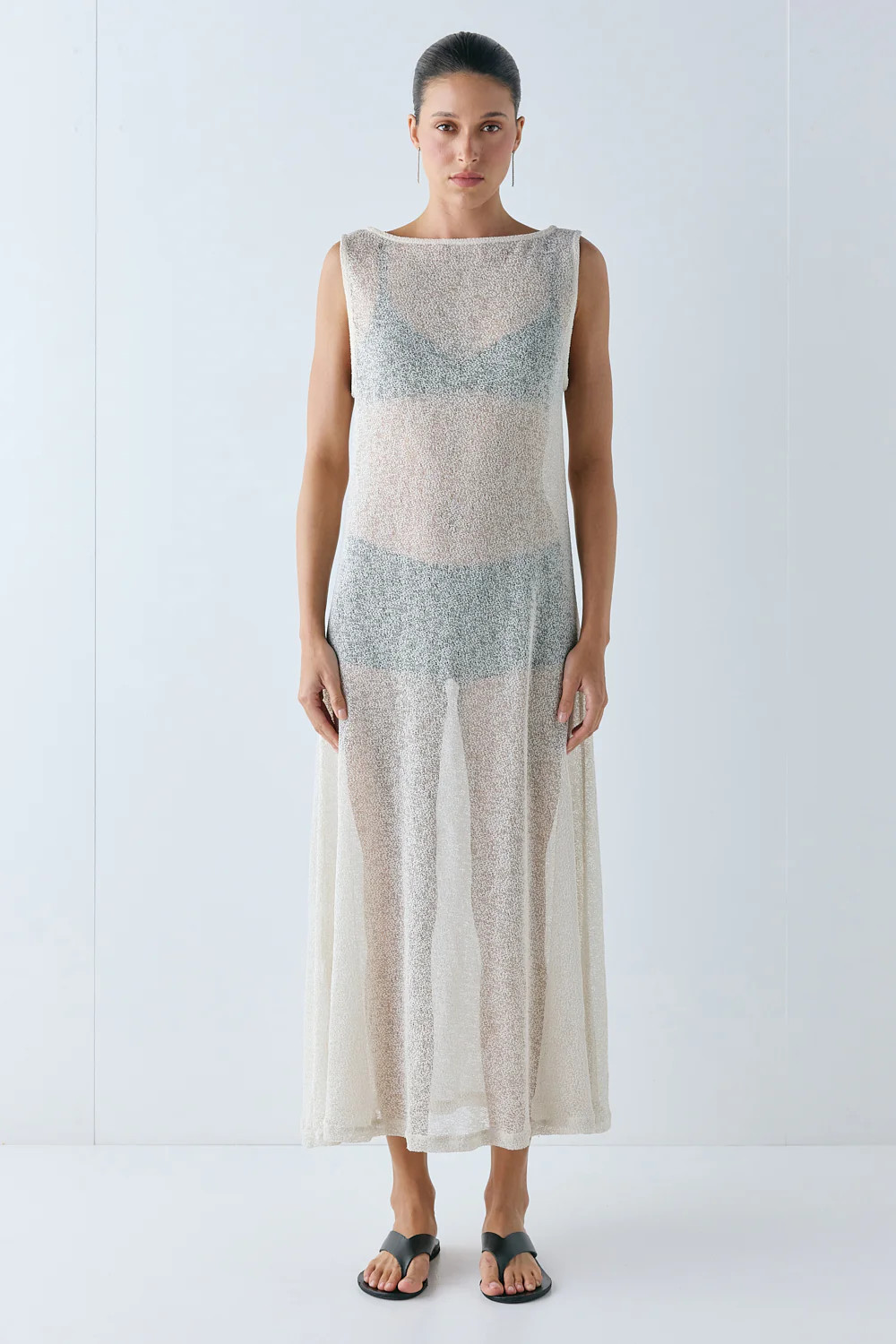 Bree Sheer Midi Dress Cream | VRG Grl