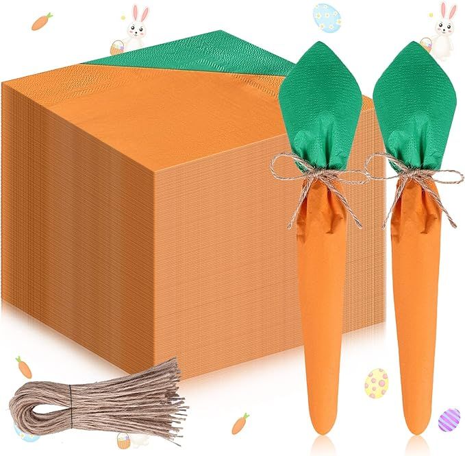 100 Pcs Easter Napkins Craft Carrot Napkins with Twine Disposable Cocktail Beverage Paper Napkins... | Amazon (US)