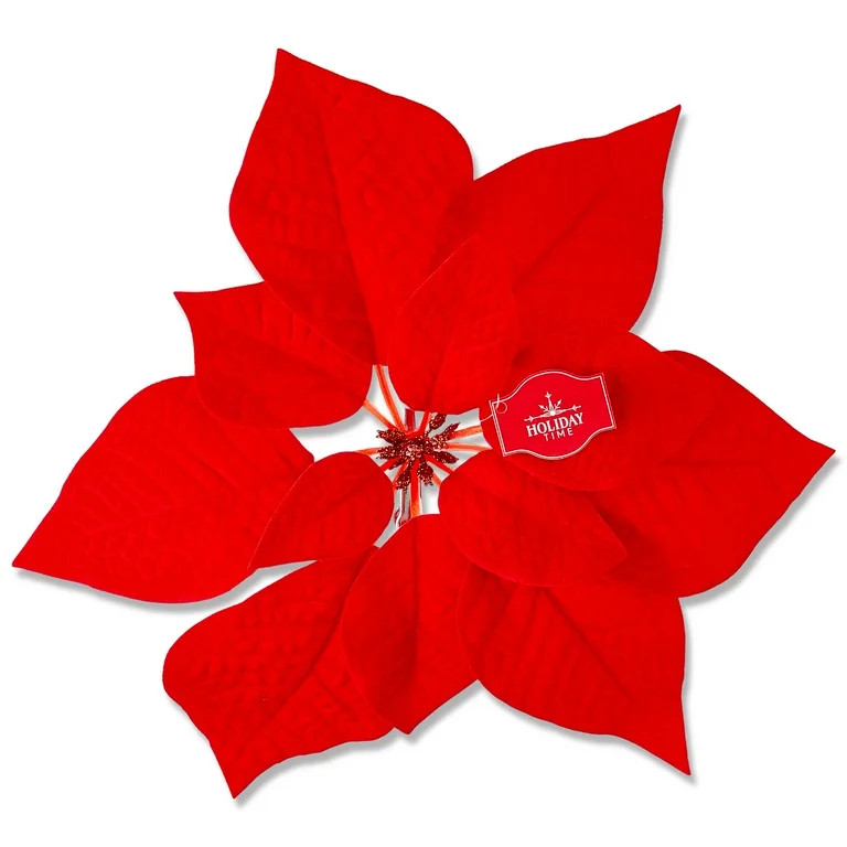Red Velvet Poinsettia Christmas Clip Ornament, 11 IN, by Holiday Time | Walmart (US)