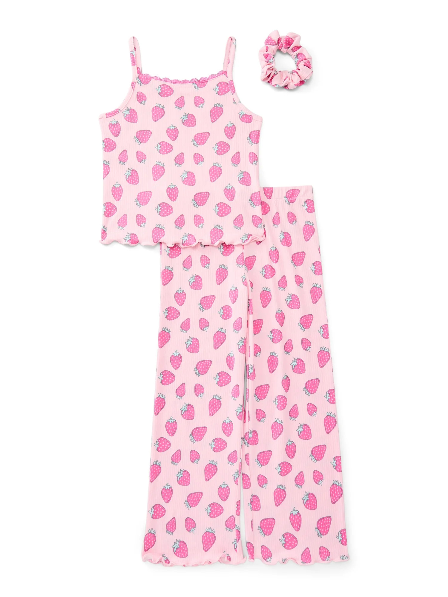 Wonder Nation Girls Pajama Tank Top and Pants with Scrunchie Set, 3-Piece, Sizes 4-18 | Walmart (US)