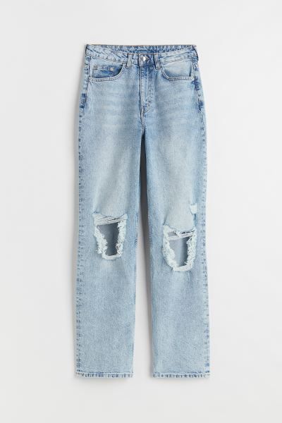 Loose-fit, 5-pocket jeans in stretch cotton denim with heavily distressed details. High waist for... | H&M (US + CA)