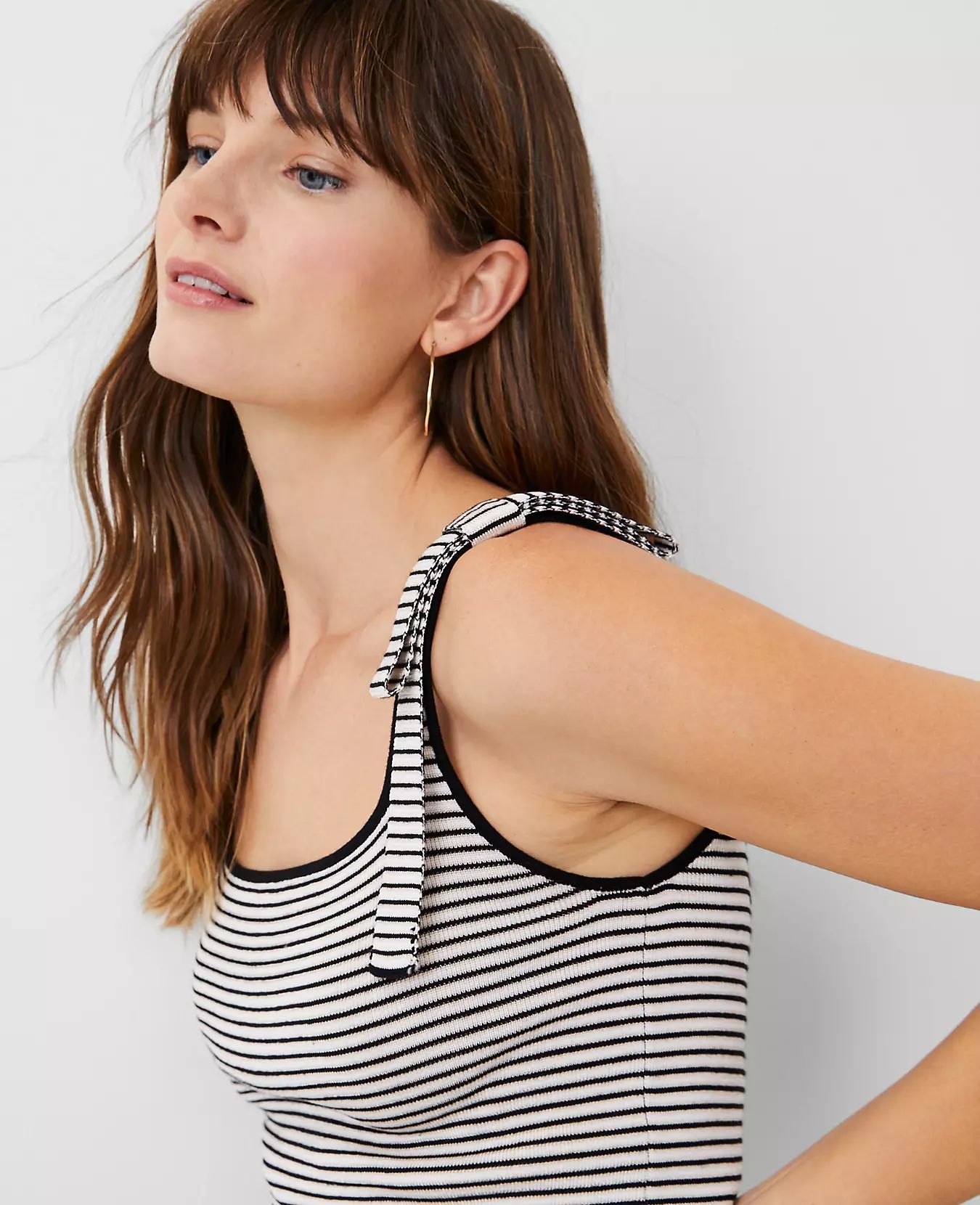 Shimmer Stripe Tie Shoulder Sweater Tank | Ann Taylor (US)