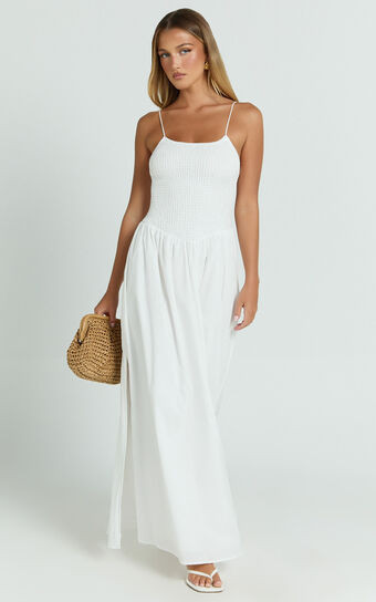 Rammy Maxi Dress - Sleeveless Shirred Dress in White | Showpo (US, UK & Europe)