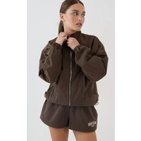 DSGN Studio Women's Peached Funnel Neck Jacket in Espresso | Size: XS | Polyurethane | boohoo (US & Canada)