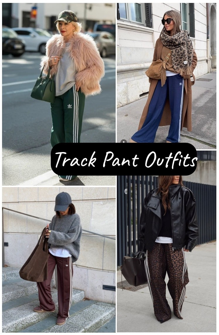 new ways to style track pants! colorful, winter layers, brown instead of black and animal print.

#LTKootd #LTKNYFW #LTKSaleAlert