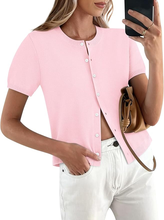 COCCKO Womens Short Sleeve Cardigan Button Up Lightweight Summer Spring Cute Trendy Thin Cropped ... | Amazon (US)