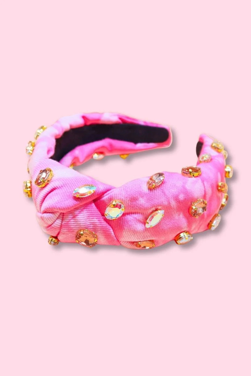 Pink Acid Wash with Gold Rhinestones Headband | Get Your Teach On