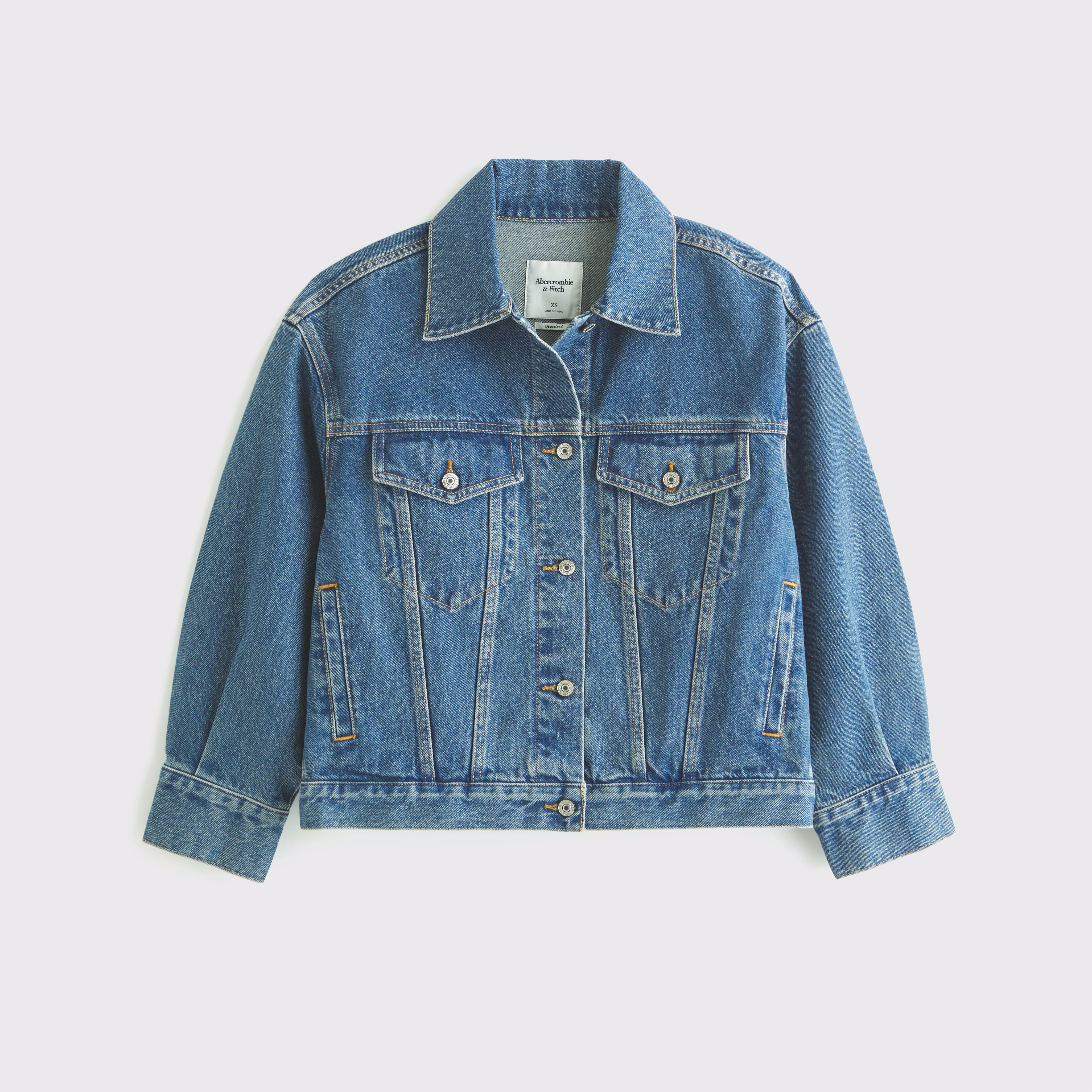 Oversized Distressed Denim Trucker Jacket | Abercrombie & Fitch (US)