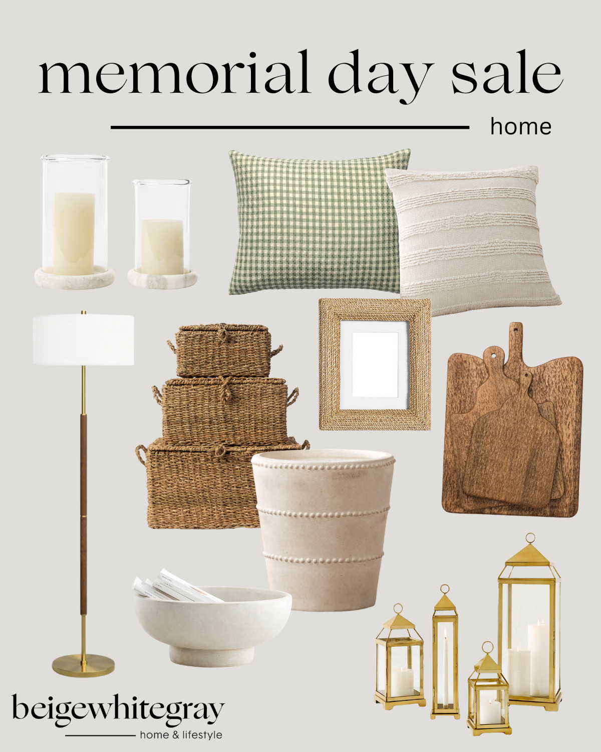Memorial Day Home Sale

throw pillows, mcgee and co sale, woven baskets, marble candle holders, floor lamp, wayfair sale, handmade vase, gold lantern, beige bowl, bread board, beige white gray 

 #LTKSeasonal #LTKHome #LTKSaleAlert